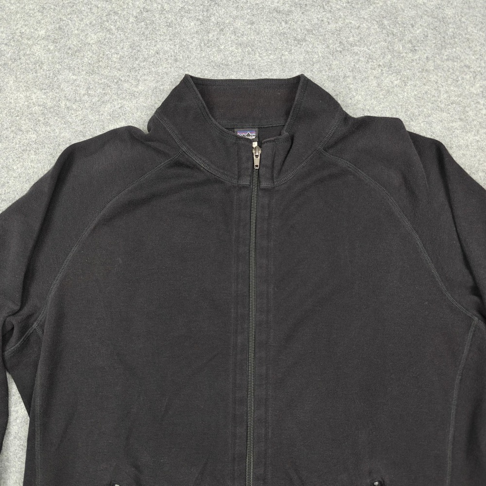 Vintage Patagonia Jacket Mens Large Black Organic Cotton Full Zip Pockets Bomber - Picture 2 of 9